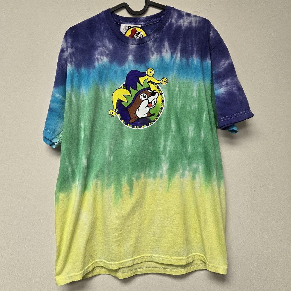 Buc-ee's Mardi Gras Peace Love Mardi tie-dye t-shirt L